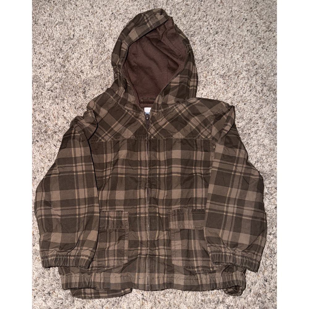 Gymboree Brown Plaid Jacket Hooded‎ Zip Up 2008 Toddler 2T/3T